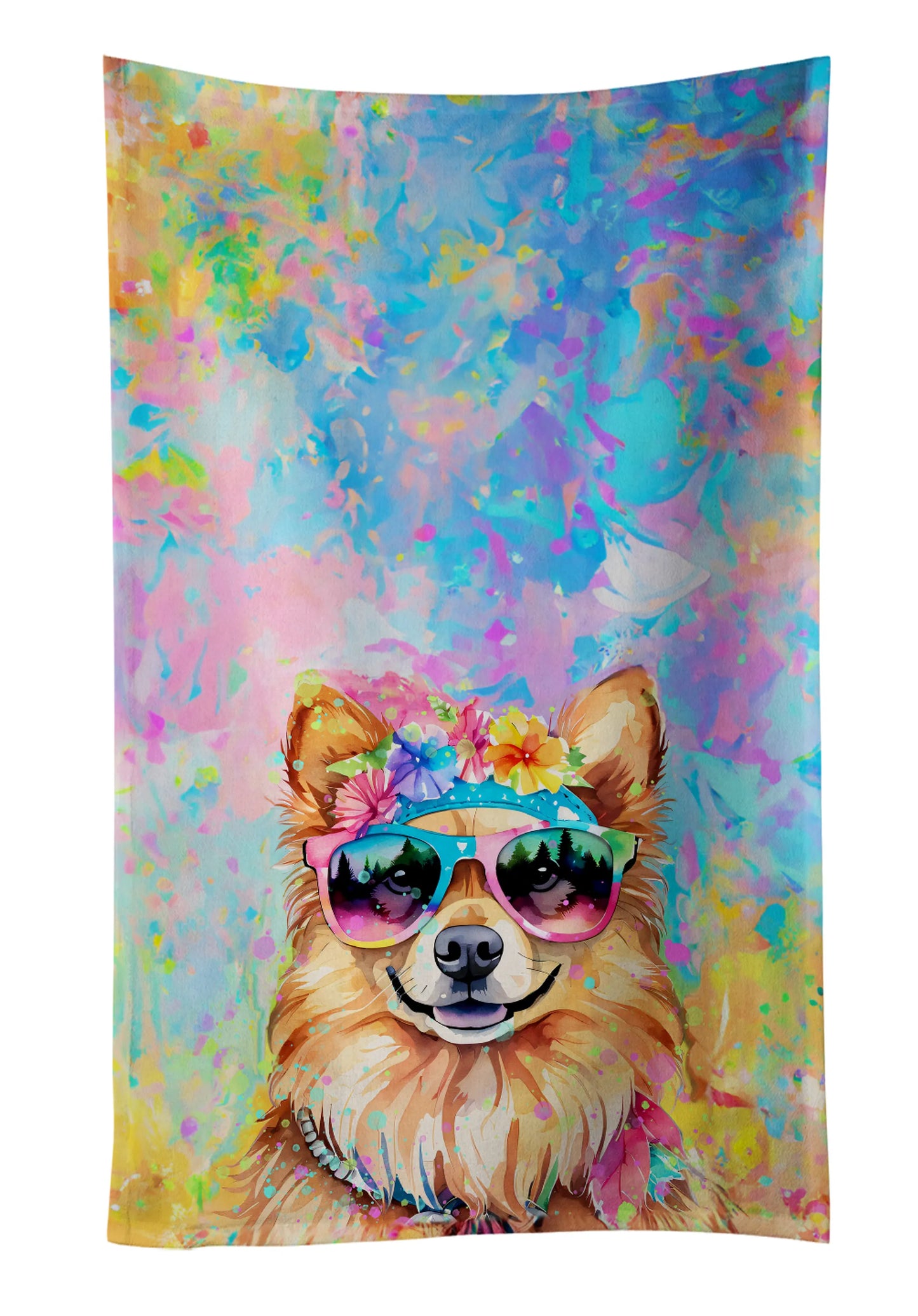 Dog Lover Kitchen Towel - Absorbent Cotton Dish Towel with Hippie Dog Design