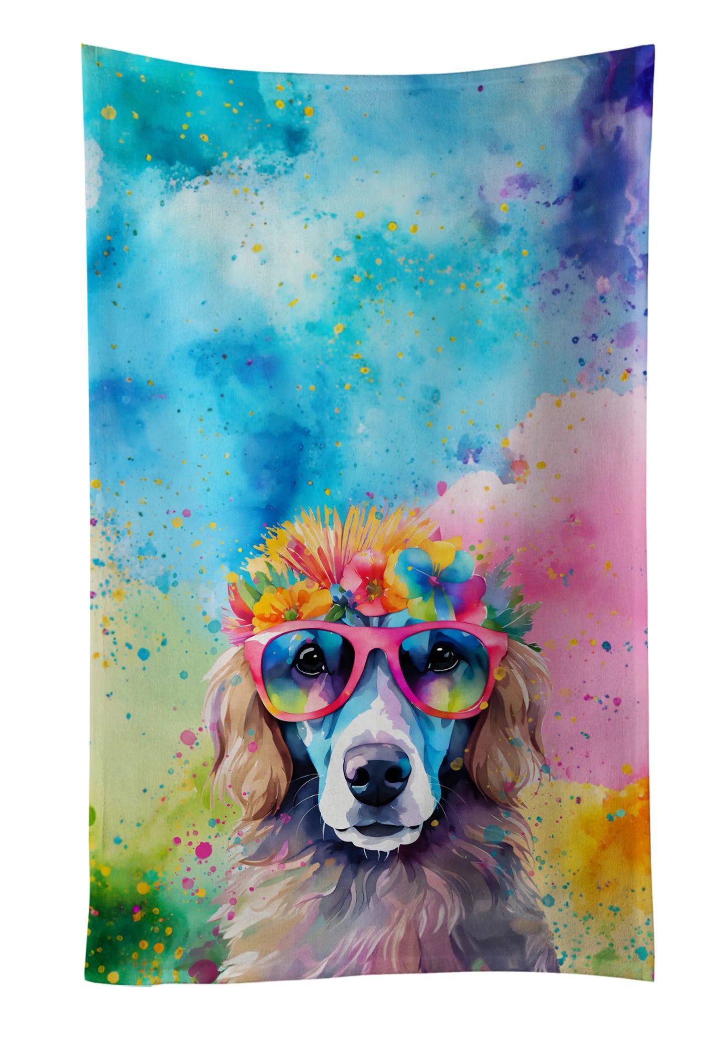 Dog Lover Kitchen Towel - Absorbent Cotton Dish Towel with Hippie Dog Design