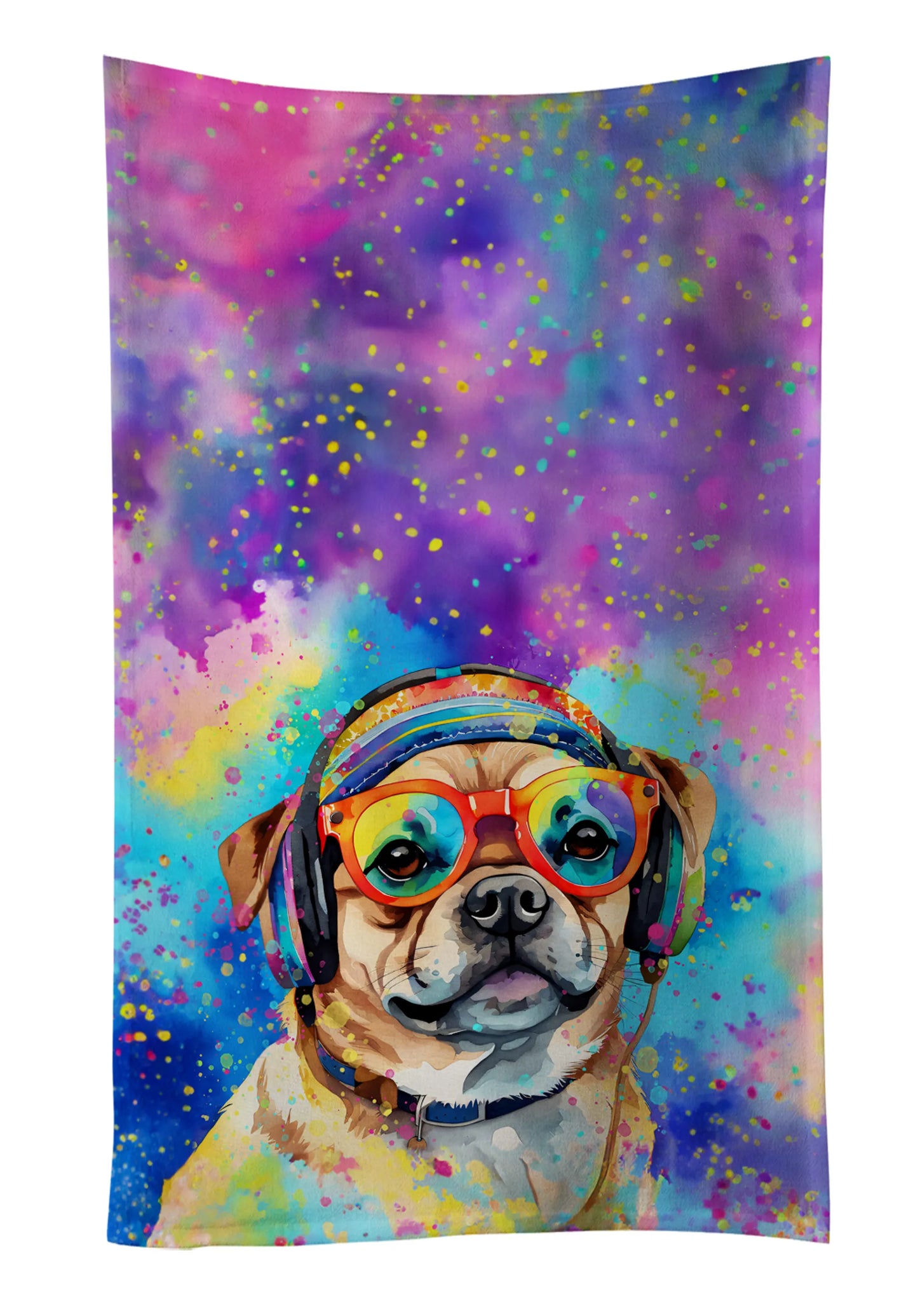 Dog Lover Kitchen Towel - Absorbent Cotton Dish Towel with Hippie Dog Design
