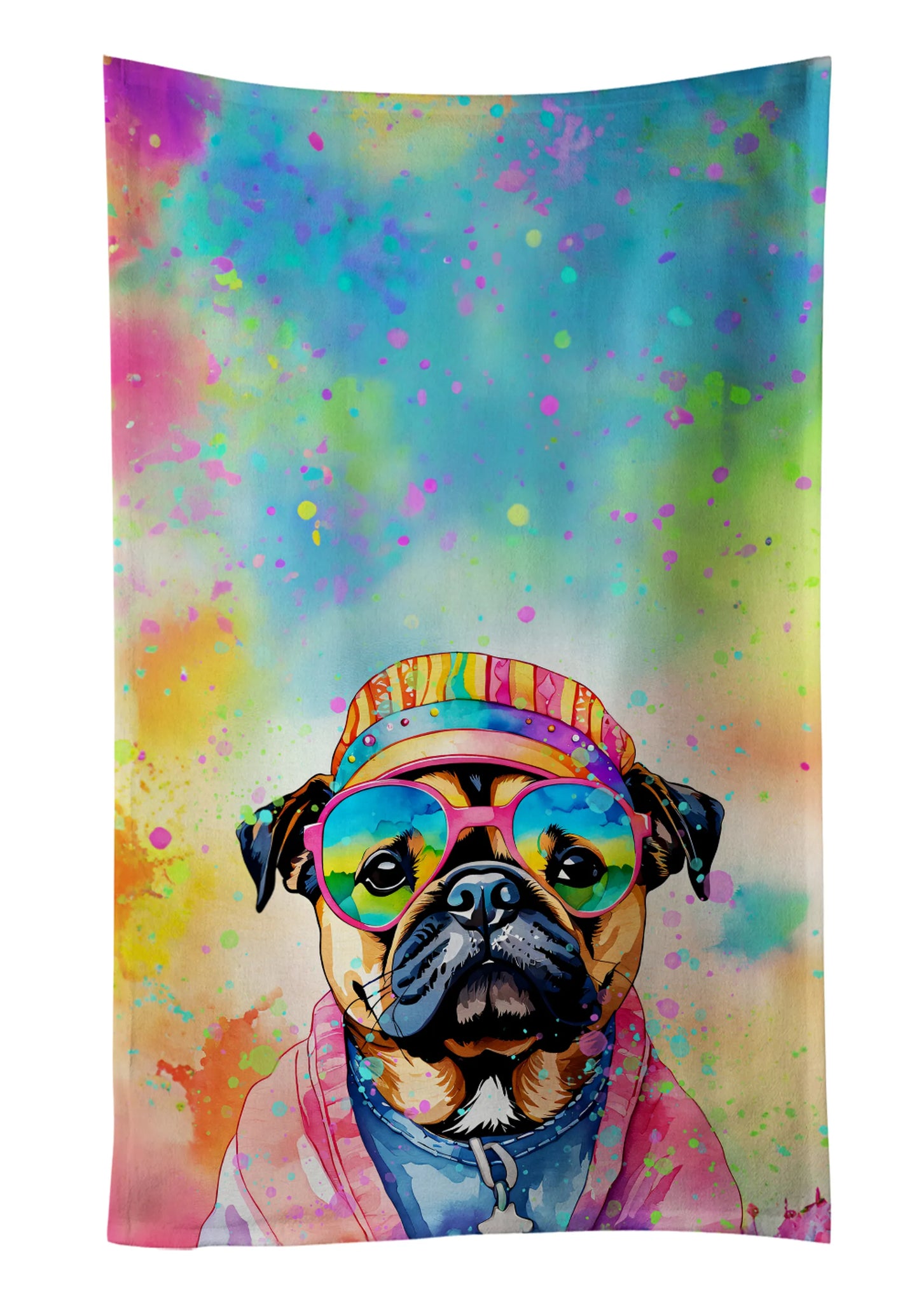 Dog Lover Kitchen Towel - Absorbent Cotton Dish Towel with Hippie Dog Design