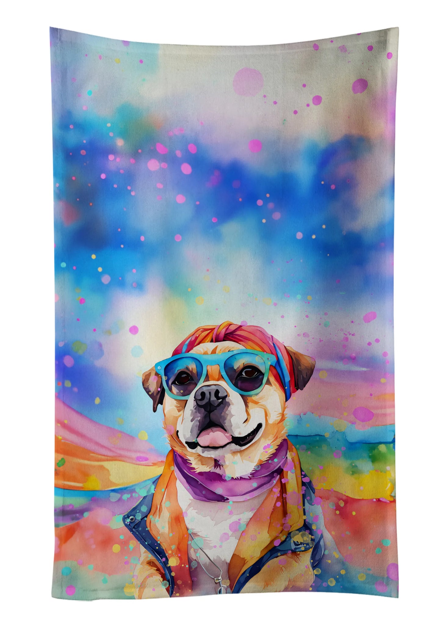Dog Lover Kitchen Towel - Absorbent Cotton Dish Towel with Hippie Dog Design