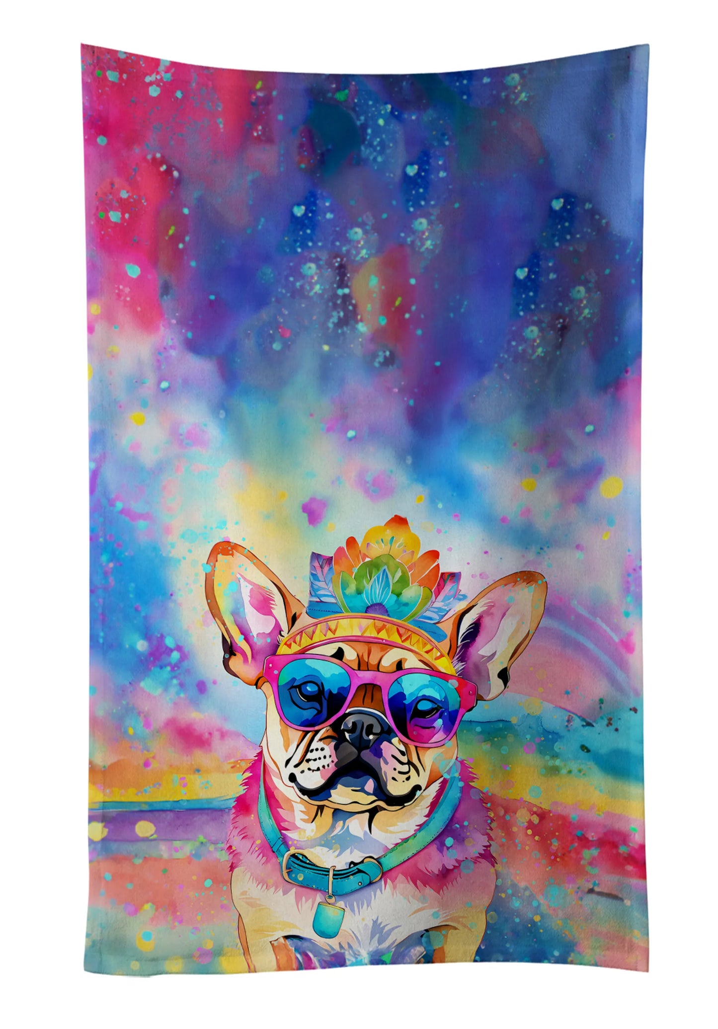 Dog Lover Kitchen Towel - Absorbent Cotton Dish Towel with Hippie Dog Design