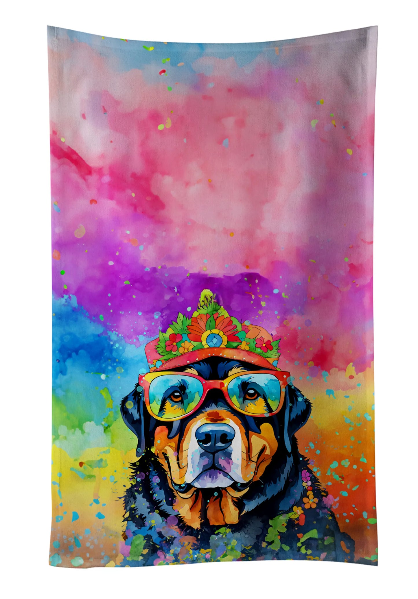 Dog Lover Kitchen Towel - Absorbent Cotton Dish Towel with Hippie Dog Design