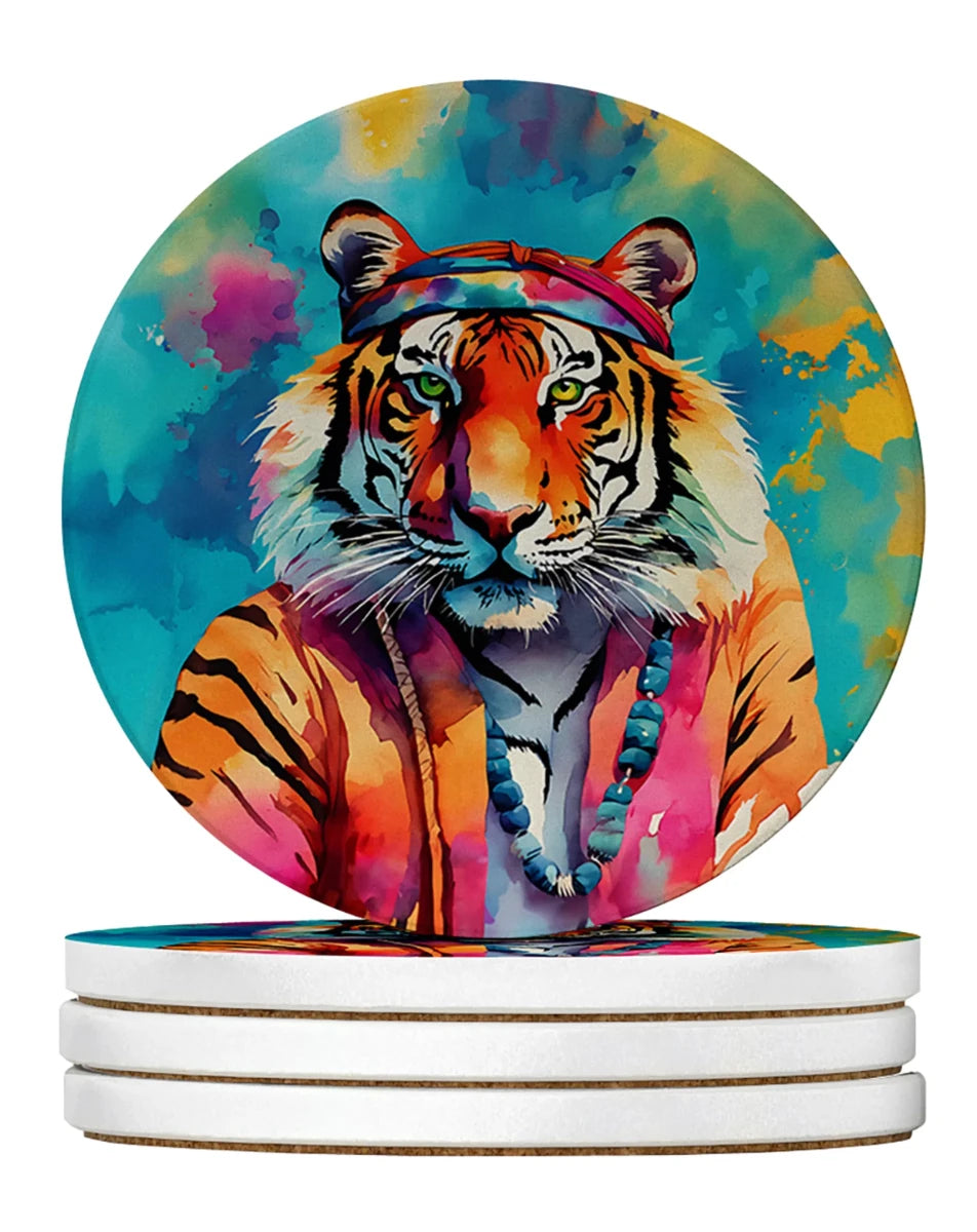 Hippie Animals Large Sandstone Coasters, 4/Bengal tiger 3967, view 5