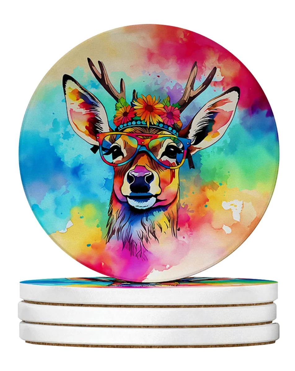Hippie Animals Large Sandstone Coasters, 4/Deer 3975, view 16