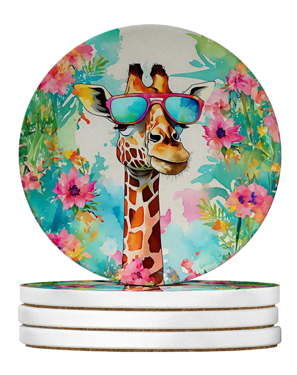 Hippie Animals Large Sandstone Coasters, 4/Giraffe 3985, view 27