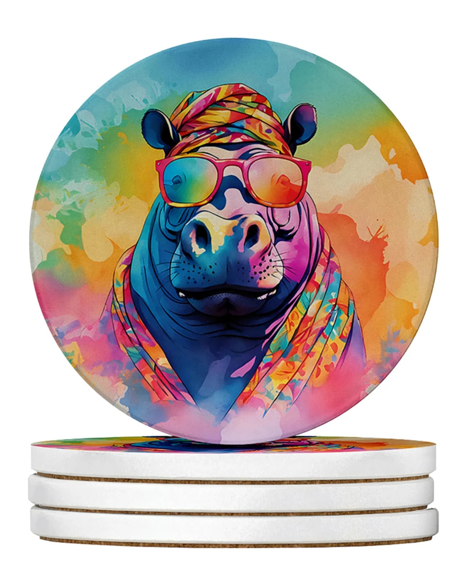Hippie Animals Large Sandstone Coasters, 4/Hippopotamus 3993, view 37