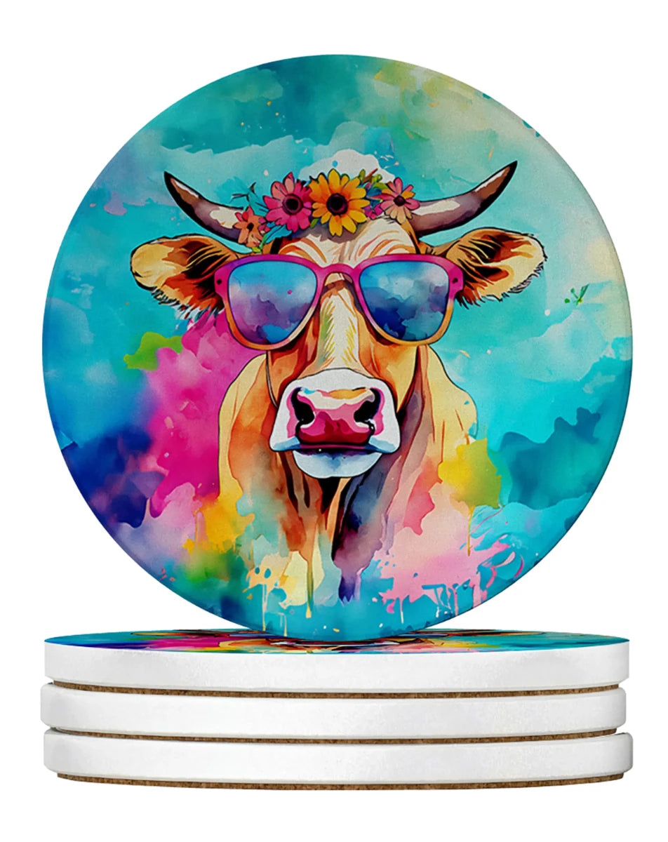 Hippie Animals Large Sandstone Coasters, 4/Moose 4010, view 50