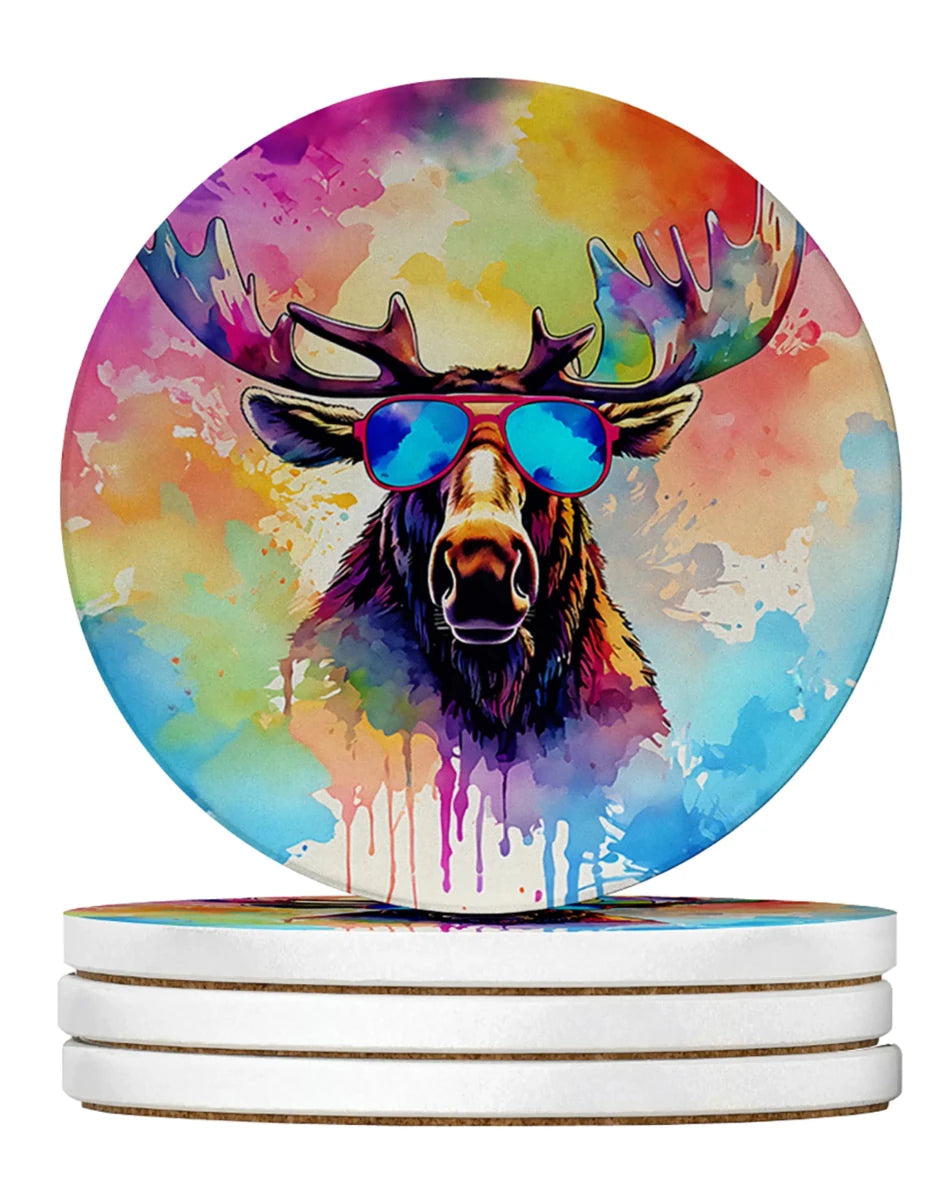 Hippie Animals Large Sandstone Coasters, 4/Moose 4009, view 51