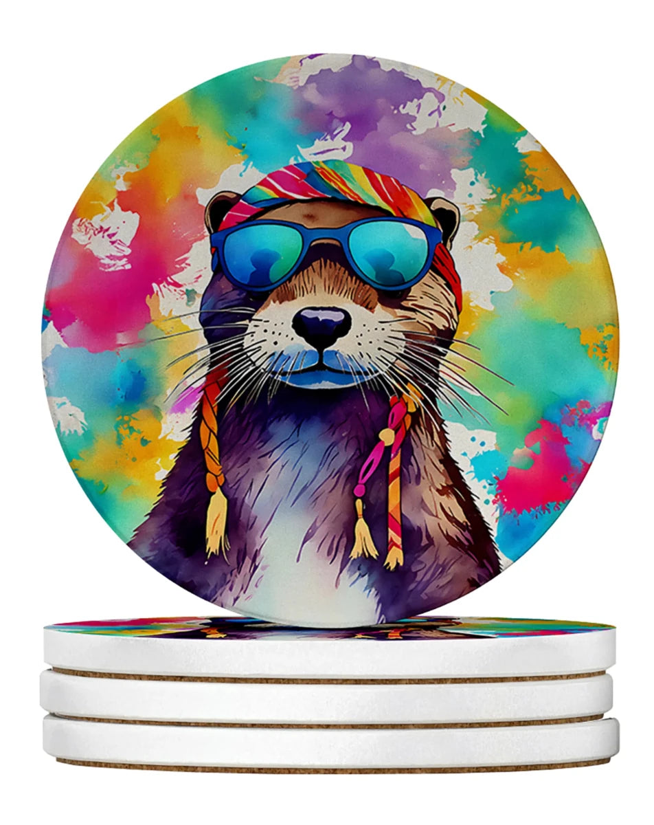 Hippie Animals Large Sandstone Coasters, 4/Otter 4012, view 53