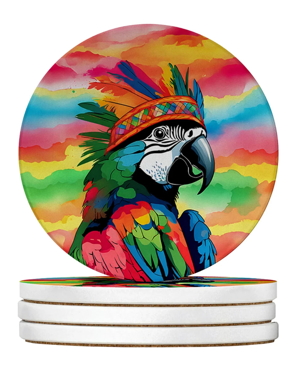Hippie Animals Large Sandstone Coasters, 4/Peacock 4022, view 61