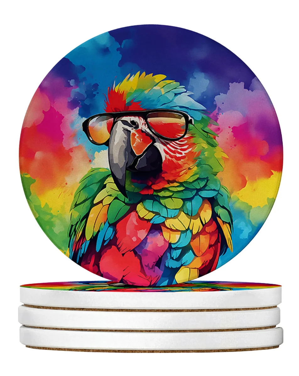 Hippie Animals Large Sandstone Coasters, 4/Parrot 4019, view 59