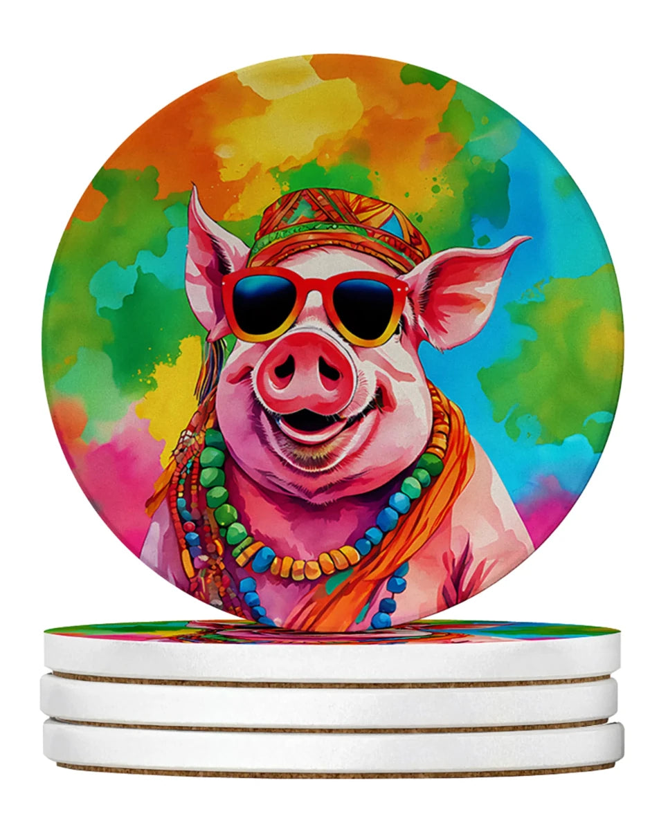 Hippie Animals Large Sandstone Coasters, 4/Pig 4026, view 65