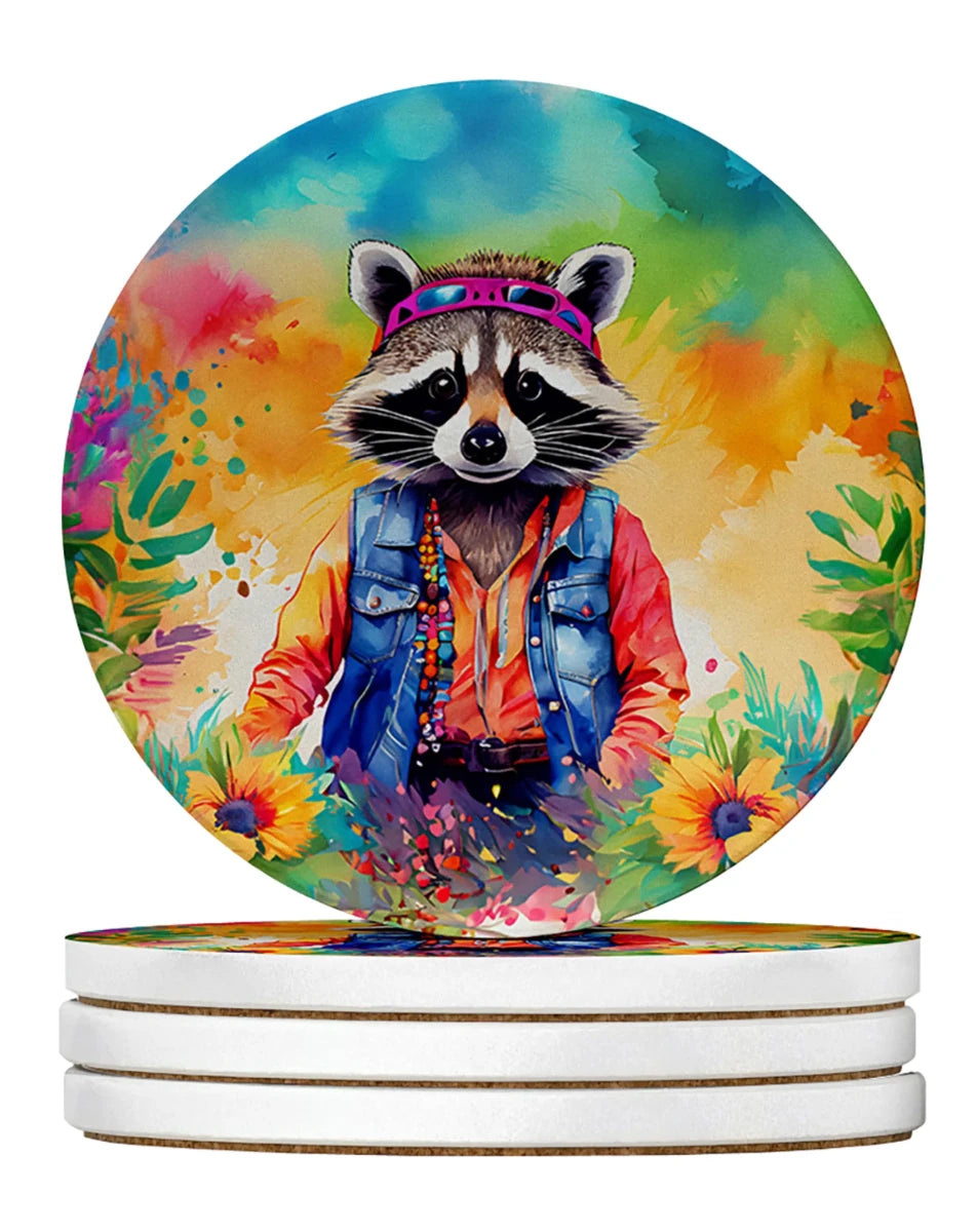 Hippie Animals Large Sandstone Coasters, 4/Raccoon 4034, view 74
