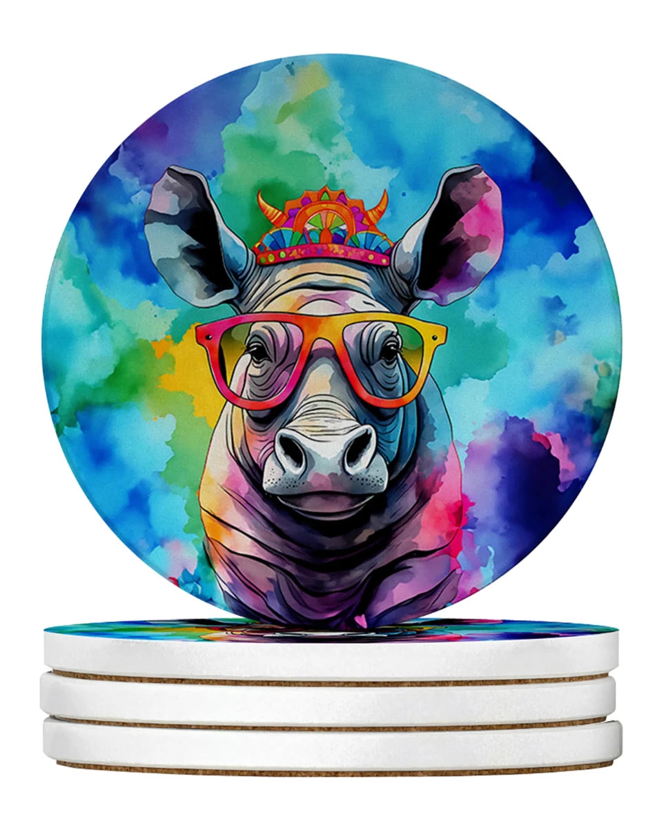 Hippie Animals Large Sandstone Coasters, 4/Rhinoceros 4036, view 78
