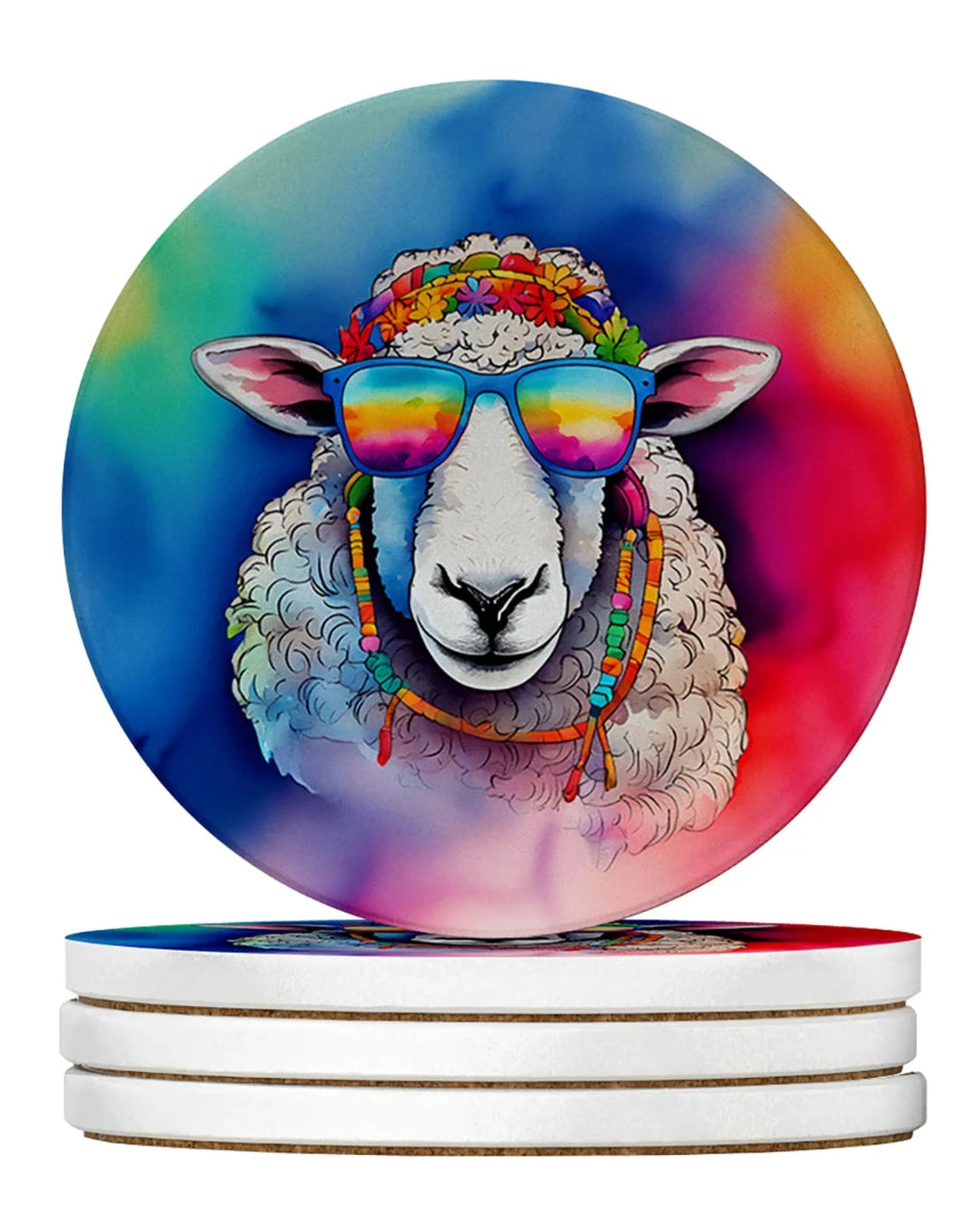 Hippie Animals Large Sandstone Coasters, 4/Sheep 4042, view 82