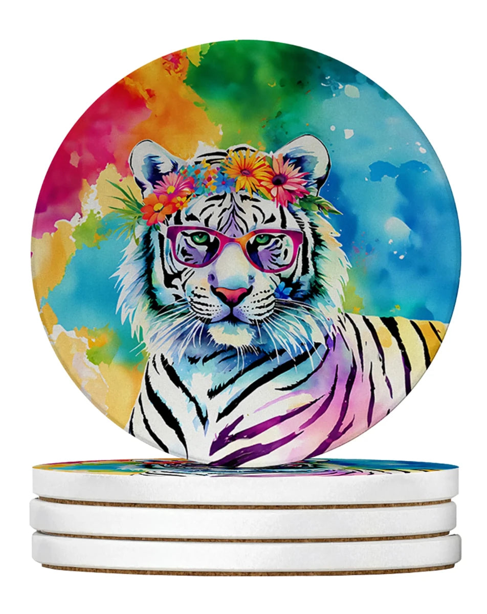 Hippie Animals Large Sandstone Coasters, 4/Tiger 4048, view 89