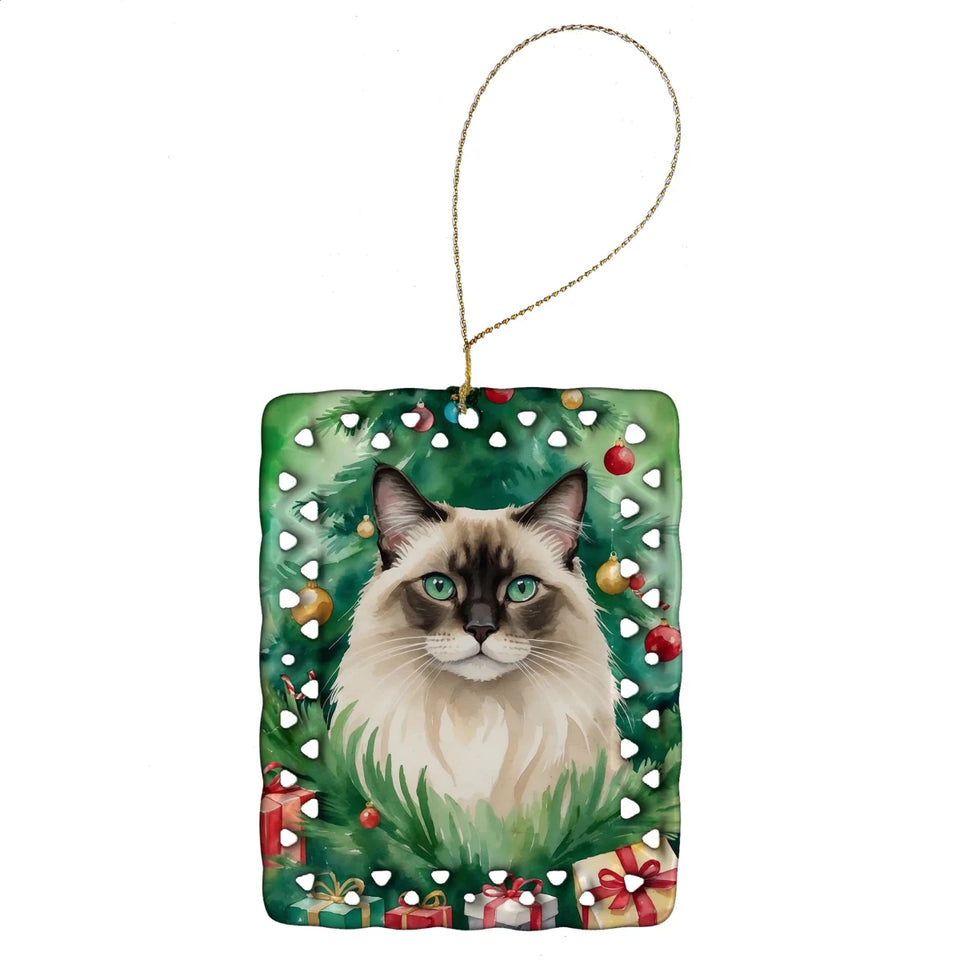 Cat By Christmas Tree Porcelain Ornament, 1/Bengal cat, view 12