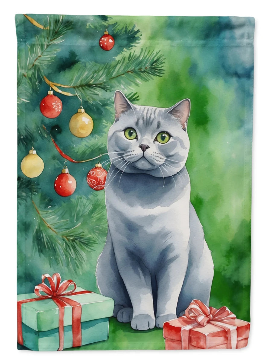 Cat By Christmas Tree Decorative Flag, HOUSE SIZE/California spangled cat, view 30
