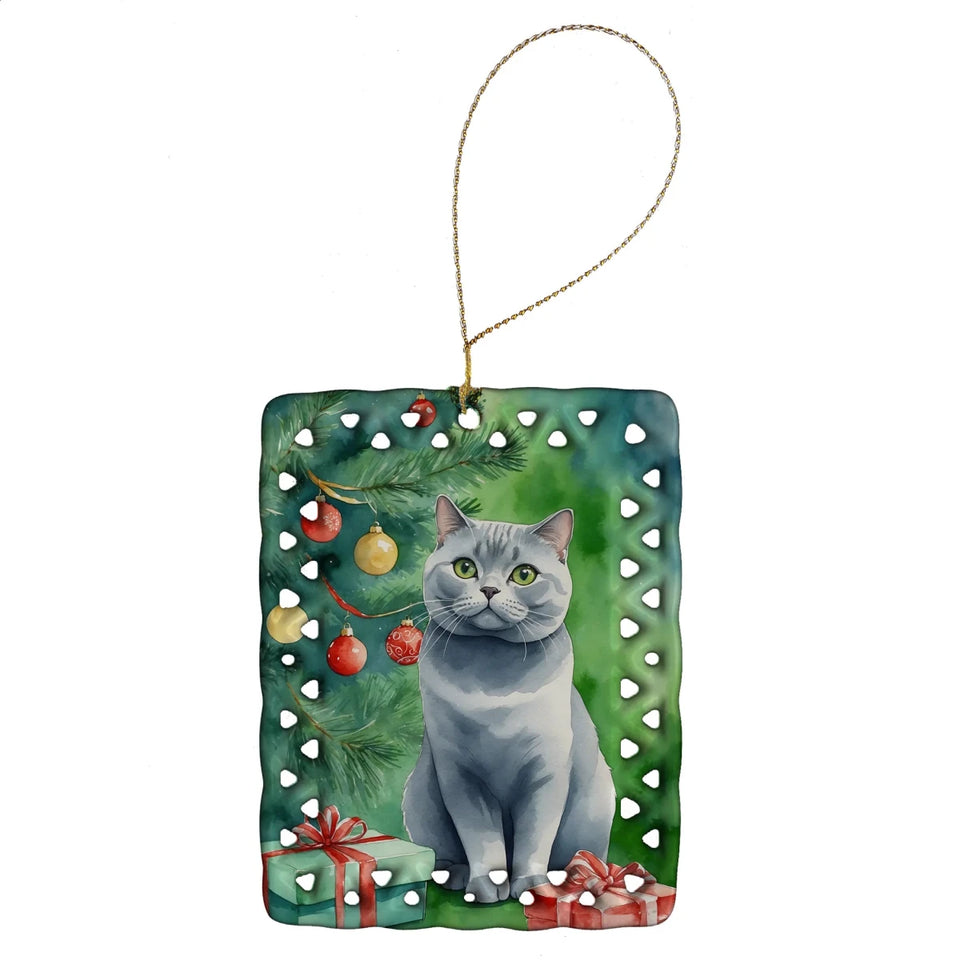 Cat By Christmas Tree Porcelain Ornament, 1/California spangled cat, view 16