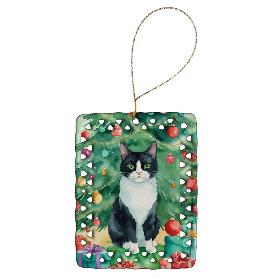 Cat By Christmas Tree Porcelain Ornament, 1/Chartreux cat, view 18