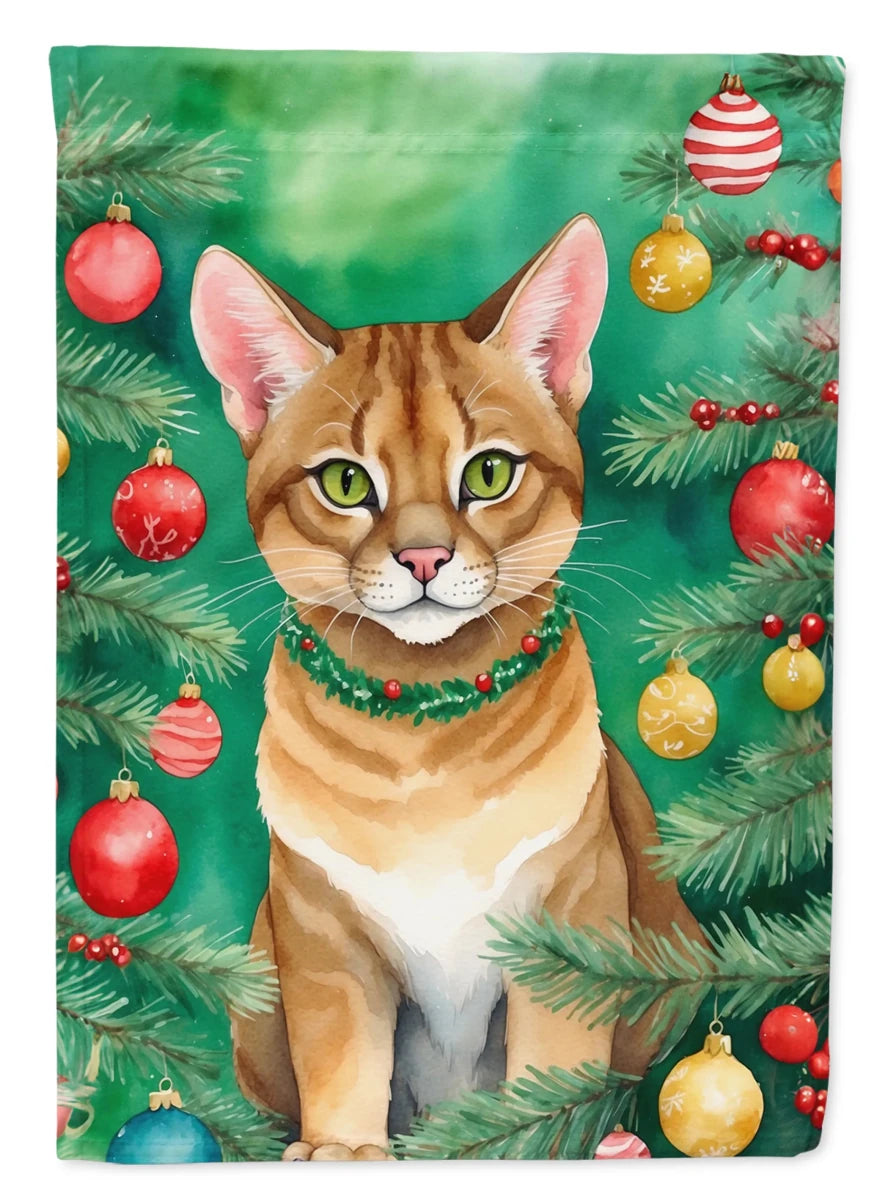 Cat By Christmas Tree Decorative Flag, HOUSE SIZE/Cheetoh cat, view 34