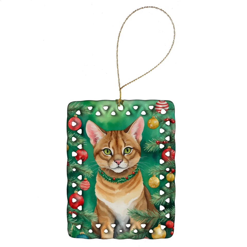 Cat By Christmas Tree Porcelain Ornament, 1/Cheetoh cat, view 20