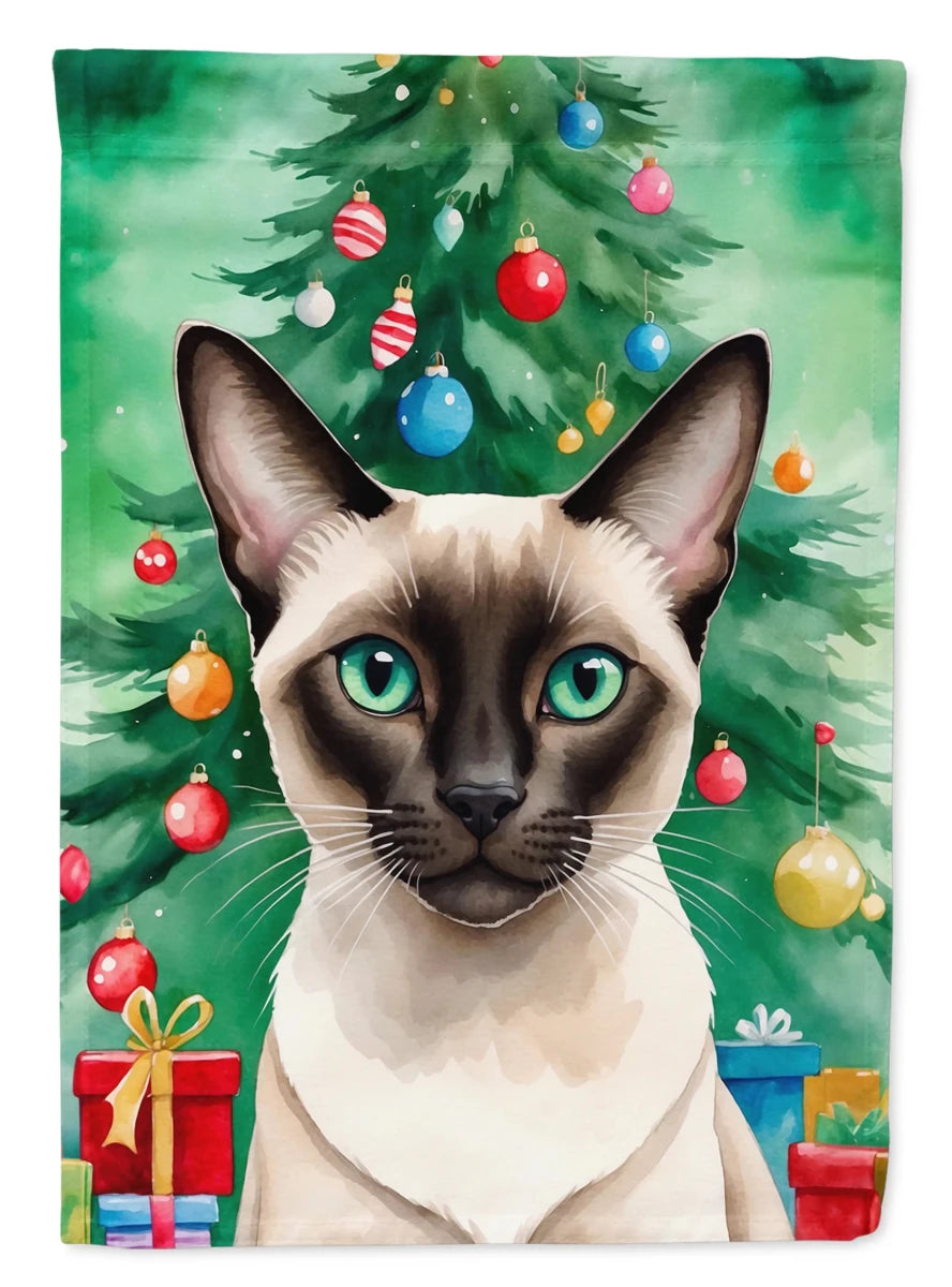 Cat By Christmas Tree Decorative Flag, HOUSE SIZE/Cornish rex cat, view 37