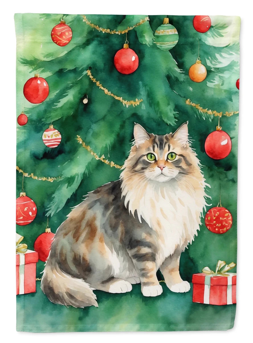 Cat By Christmas Tree Decorative Flag, HOUSE SIZE/Devon rex cat, view 39