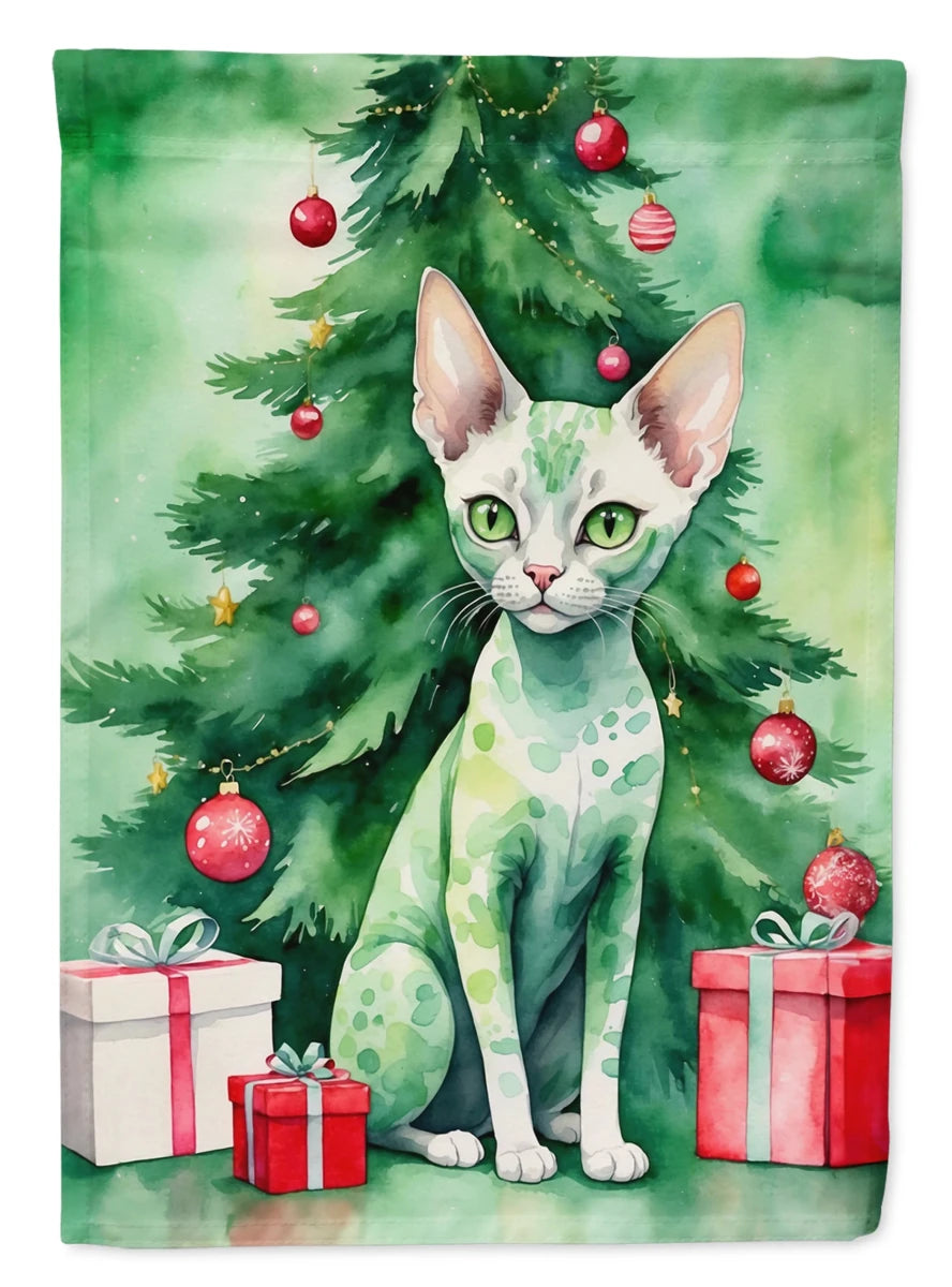 Cat By Christmas Tree Decorative Flag, HOUSE SIZE/Donskoy don sphynx cat, view 40