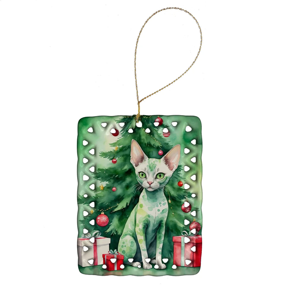 Cat By Christmas Tree Porcelain Ornament, 1/Donskoy don sphynx cat, view 26