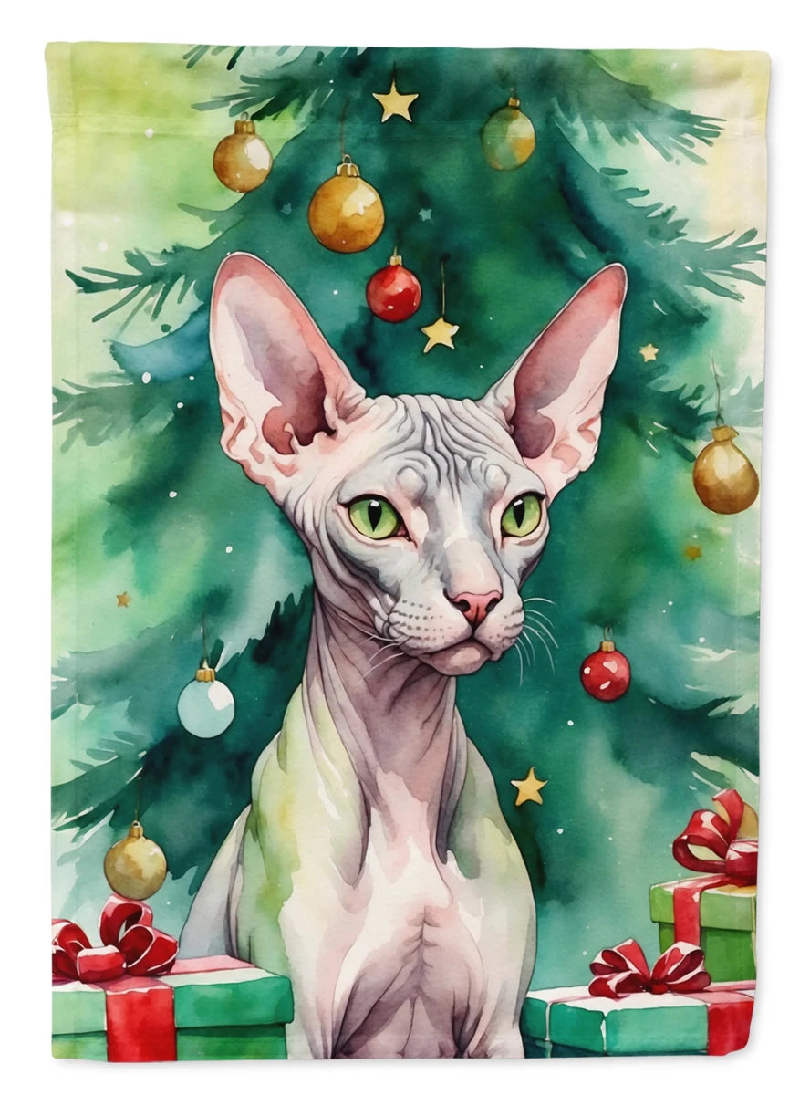 Cat By Christmas Tree Decorative Flag, HOUSE SIZE/Dwelf cat, view 41