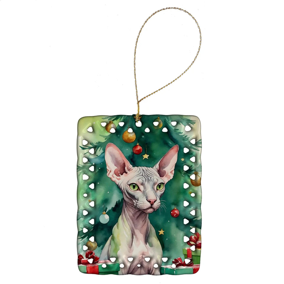 Cat By Christmas Tree Porcelain Ornament, 1/Dwelf cat, view 27
