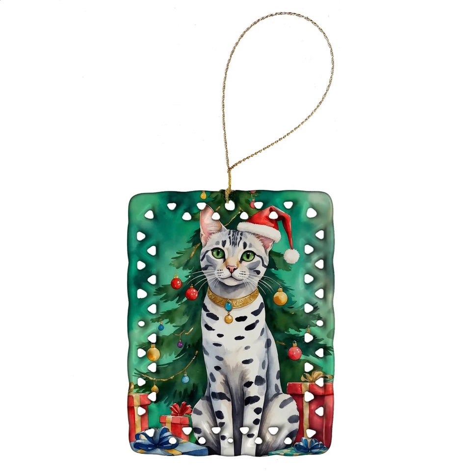 Cat By Christmas Tree Porcelain Ornament, 1/European shorthair cat, view 29