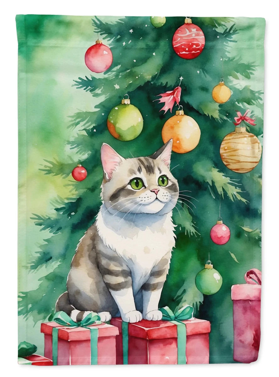 Cat By Christmas Tree Decorative Flag, HOUSE SIZE/Lykoi cat, view 58