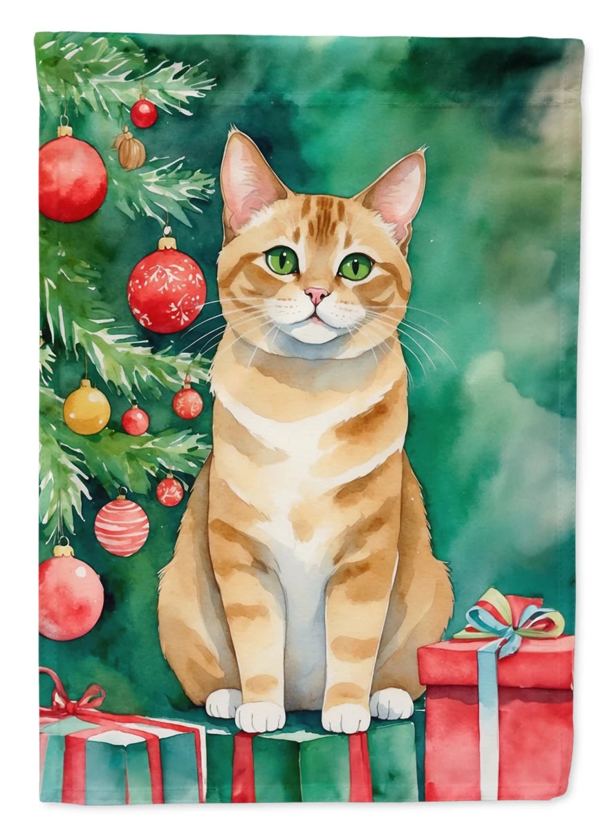 Cat By Christmas Tree Decorative Flag, HOUSE SIZE/Manx cat, view 61