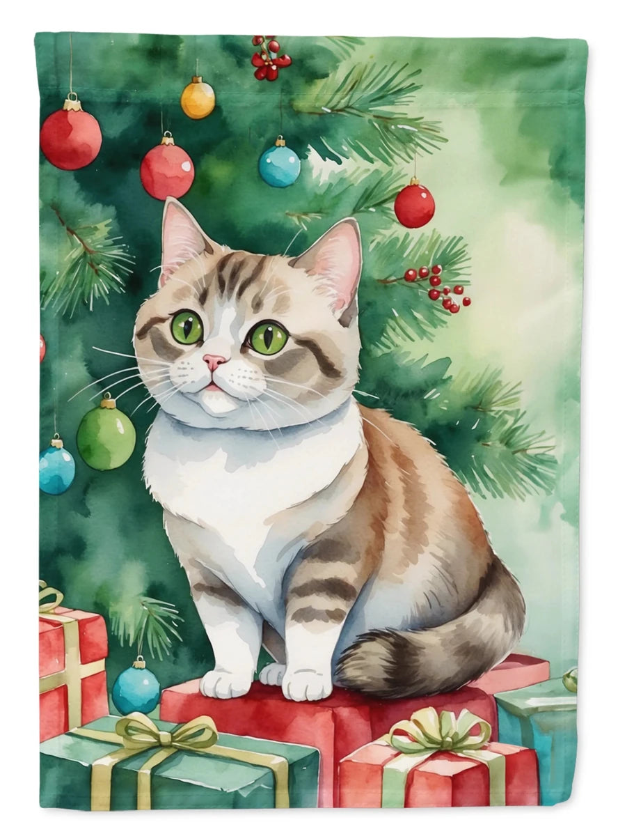 Cat By Christmas Tree Decorative Flag, HOUSE SIZE/Nebelung cat, view 64
