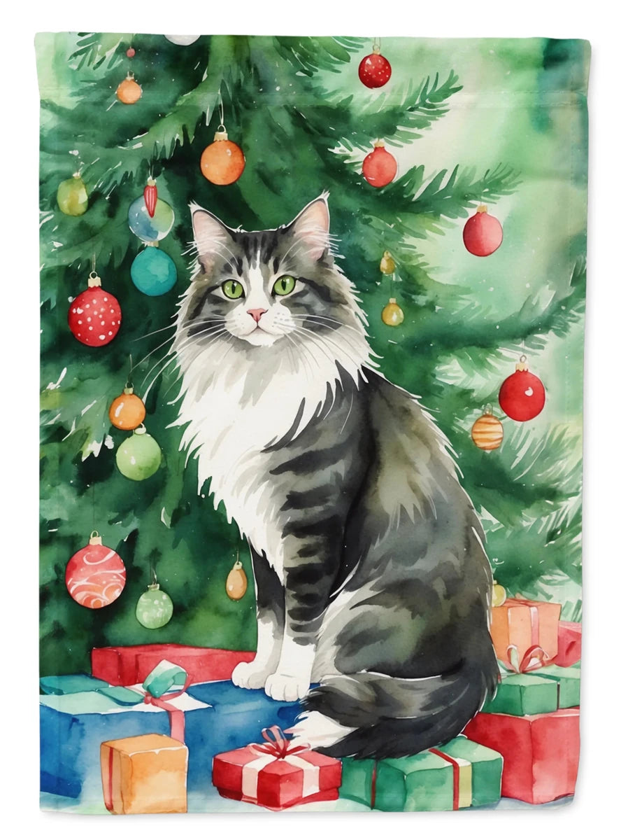 Cat By Christmas Tree Decorative Flag, HOUSE SIZE/Ocicat cat, view 66