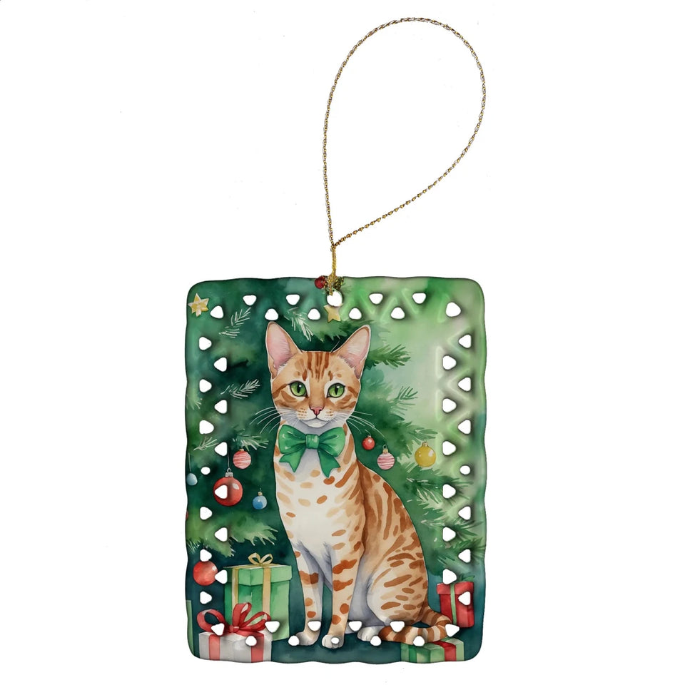 Cat By Christmas Tree Porcelain Ornament, 1/Ojos azules cat, view 53