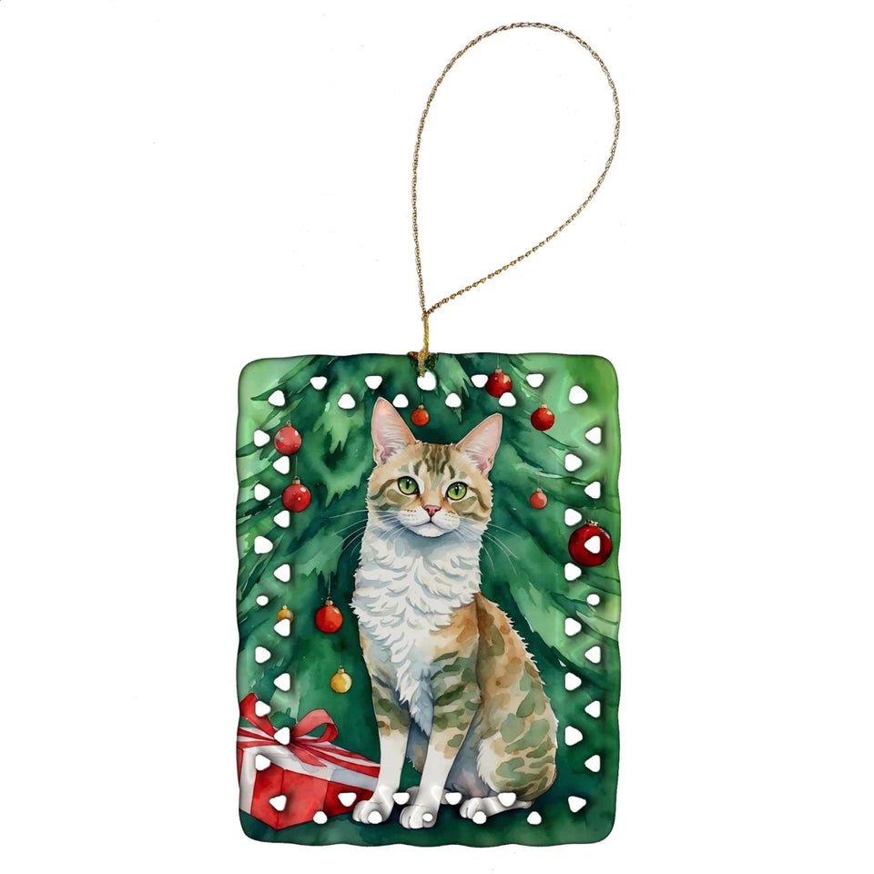 Cat By Christmas Tree Porcelain Ornament, 1/Oriental longhair cat, view 55
