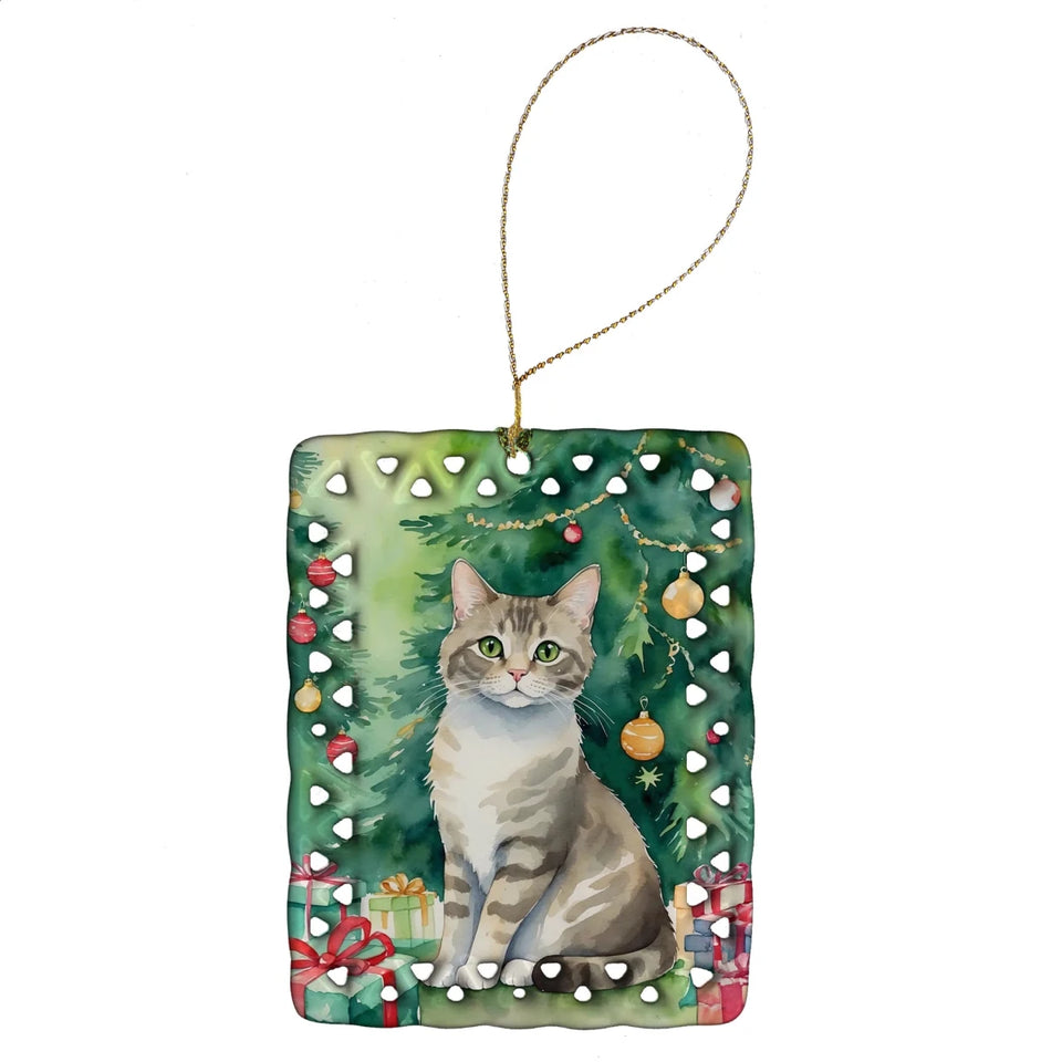Cat By Christmas Tree Porcelain Ornament, 1/Raas cat, view 62