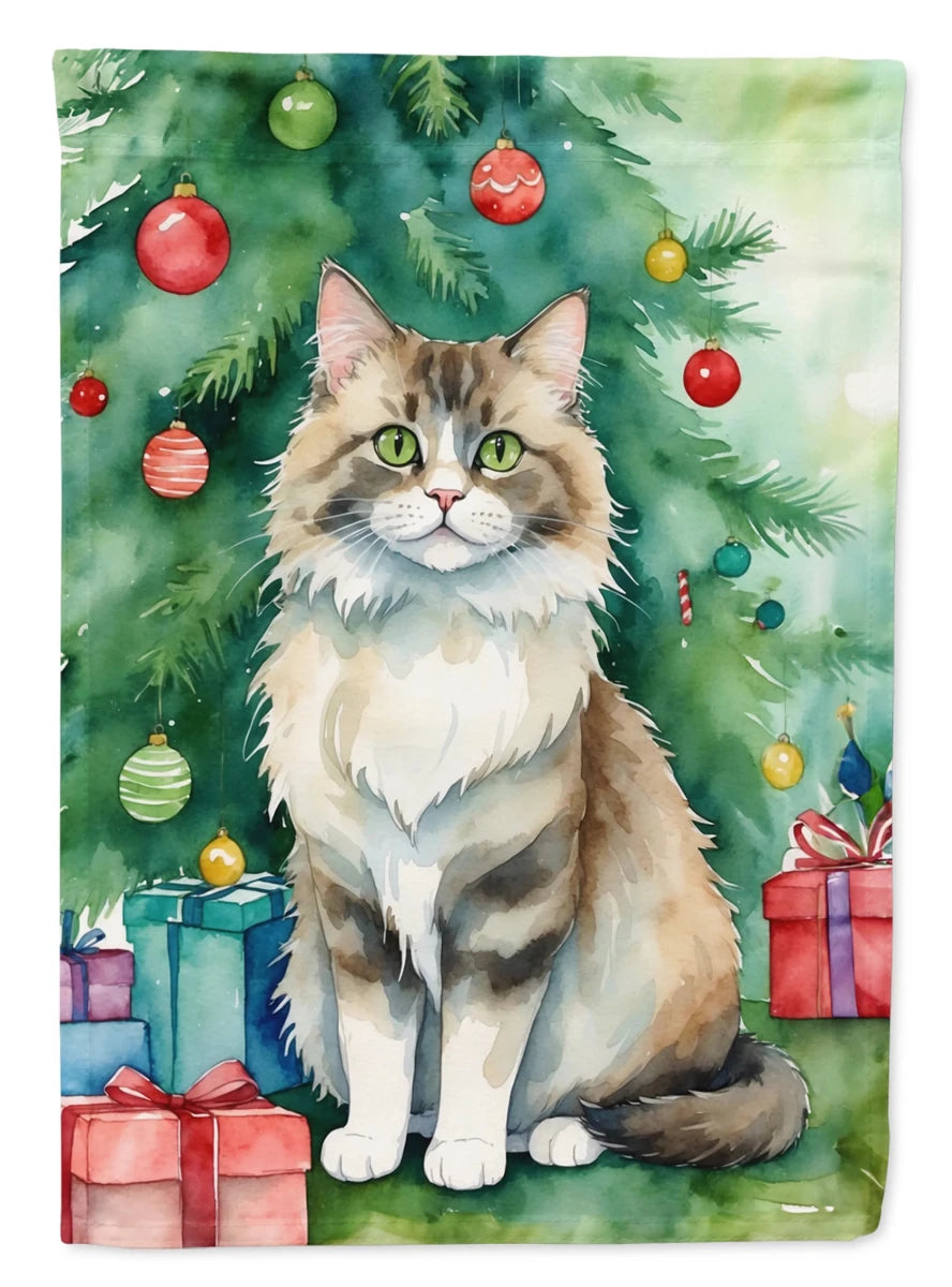 Cat By Christmas Tree Decorative Flag, HOUSE SIZE/Ragdoll cat, view 78