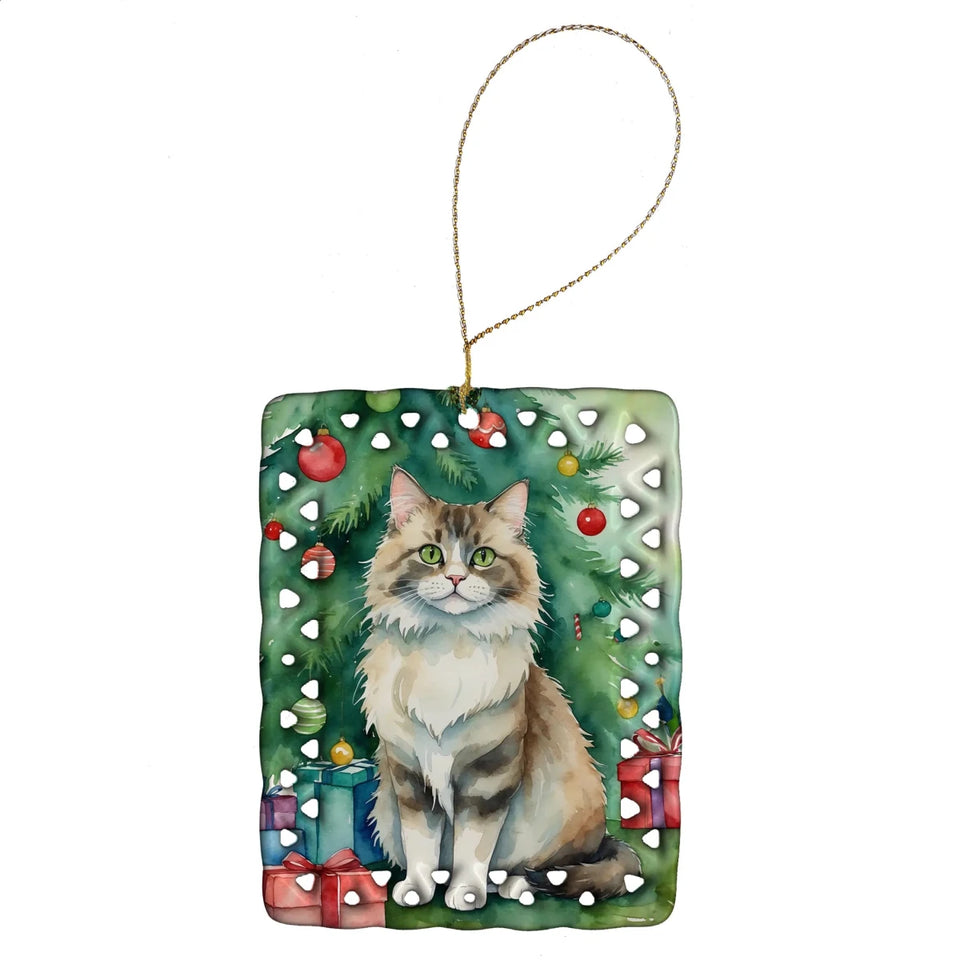 Cat By Christmas Tree Porcelain Ornament, 1/Ragdoll cat, view 64