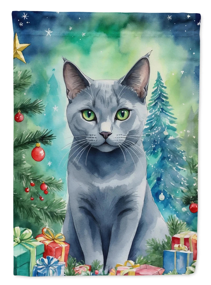 Cat By Christmas Tree Decorative Flag, HOUSE SIZE/Safari cat, view 80