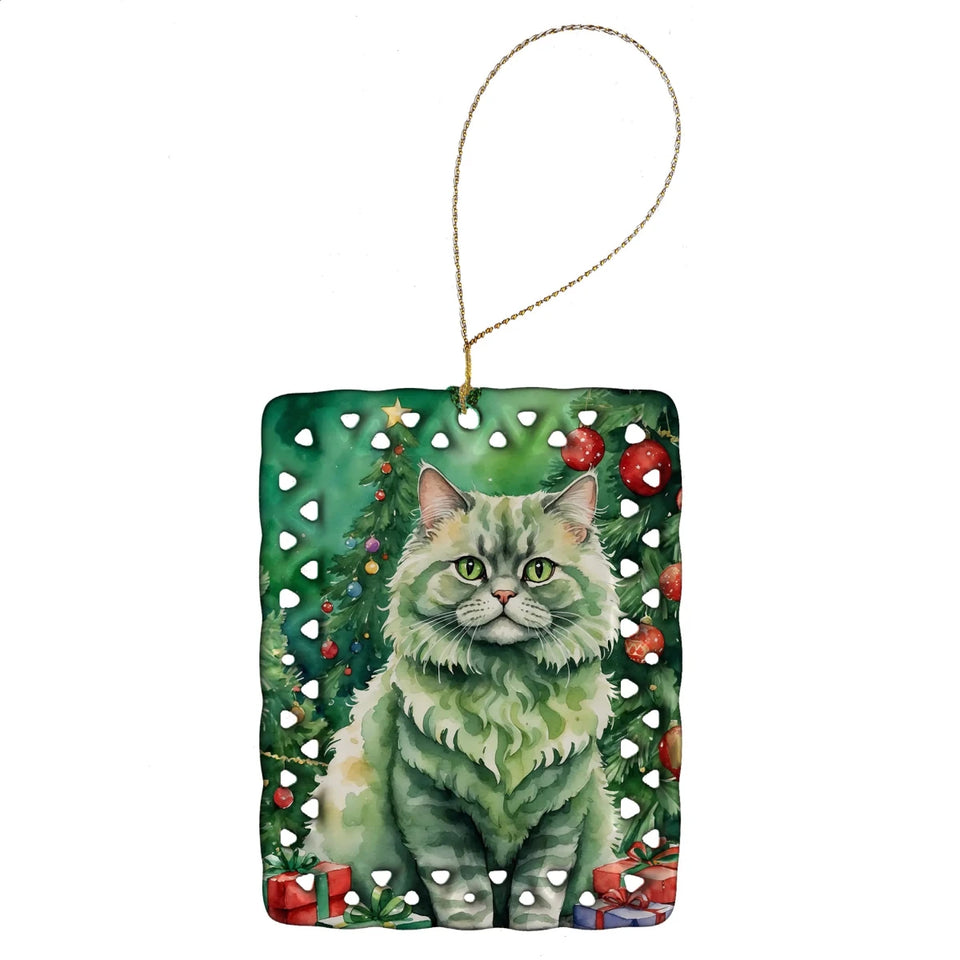 Cat By Christmas Tree Porcelain Ornament, 1/Serengeti cat, view 70