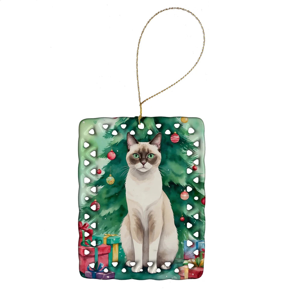 Cat By Christmas Tree Porcelain Ornament, 1/Sokoke cat, view 75