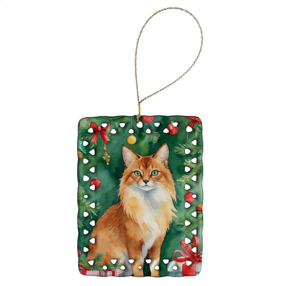 Cat By Christmas Tree Porcelain Ornament, 1/Sphynx cat, view 77