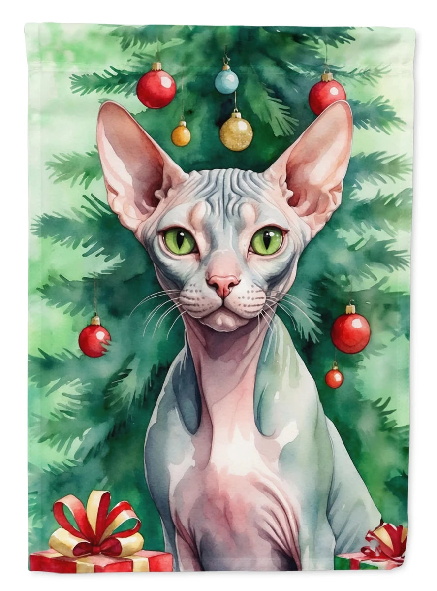 Cat By Christmas Tree Decorative Flag, HOUSE SIZE/Suphalak cat, view 92