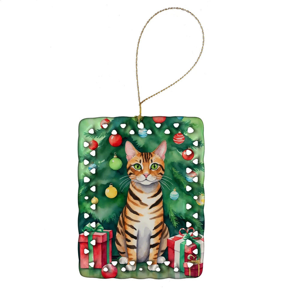 Cat By Christmas Tree Porcelain Ornament, 1/Turkish angora cat, view 82