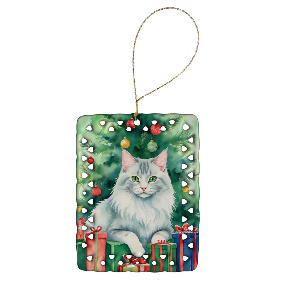 Cat By Christmas Tree Porcelain Ornament, 1/Turkish van cat, view 83
